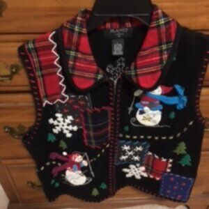 Vintage Christmas Sweater Zip-Up Vest by Planet & Co.   Size Large